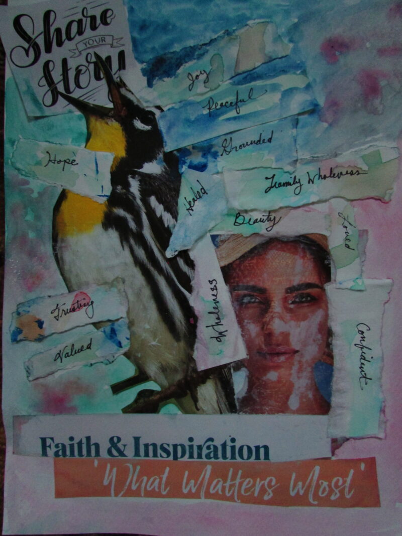 Collage artwork for expressive therapeutic art activity. 